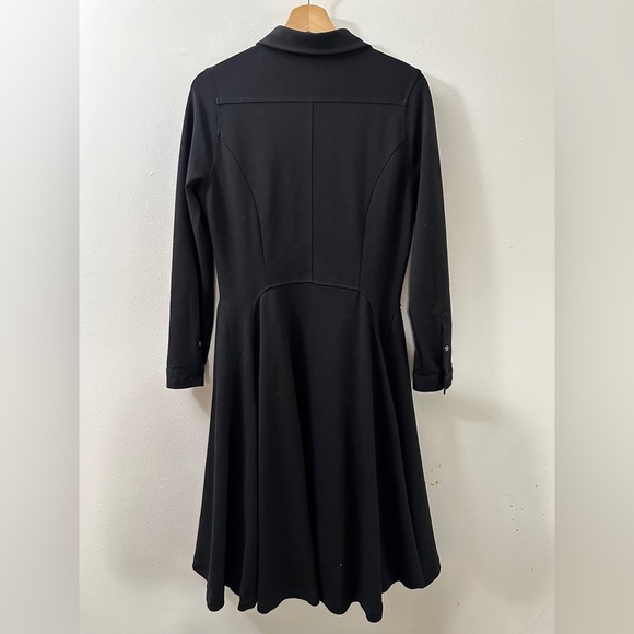 Black Collared Flare Long Sleeve Dress - Picture 4 of 6